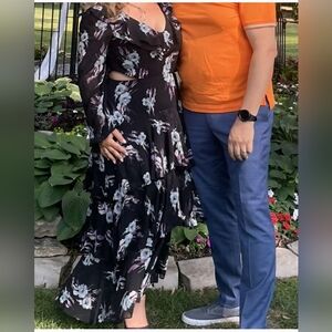 Wayf Black and Purple Floral High Low Dress